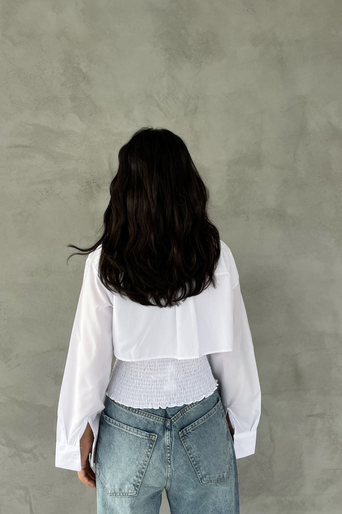 Beyaz Gipeli Crop Gömlek Poplin Takım SY-2466-Beyaz