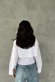 Beyaz Gipeli Crop Gömlek Poplin Takım SY-2466-Beyaz