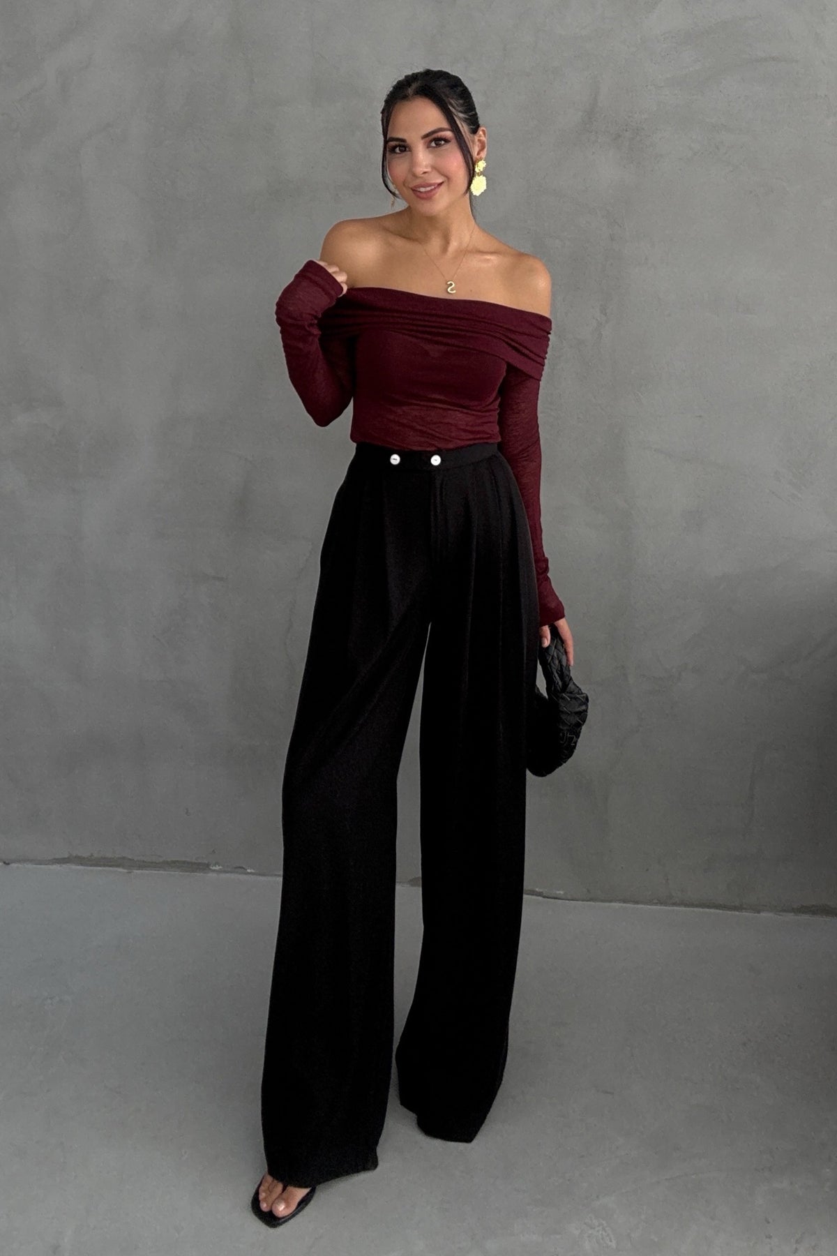 Siyah Pileli Palazzo Pantolon SY-3336-Siyah