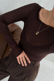 Kayık Yaka Kaşmir Kahve Transparan Body SY-3425-Kahve