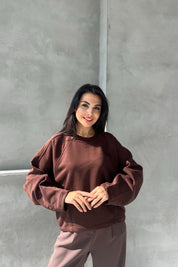 Kahverengi Oversize Dikiş Detay Sweatshirt SY-2628-Kahverengi