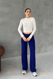 Saks Mavisi Örgü Salaş Pantolon SY-2871-Saks