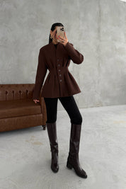 Kahverengi Belden Oturmalı Kaşe Özel Üretim Ceket SY-3416-Kahverengi