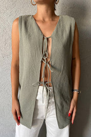 Haki  Bağcıklı Triko Yelek SY-2367-Haki