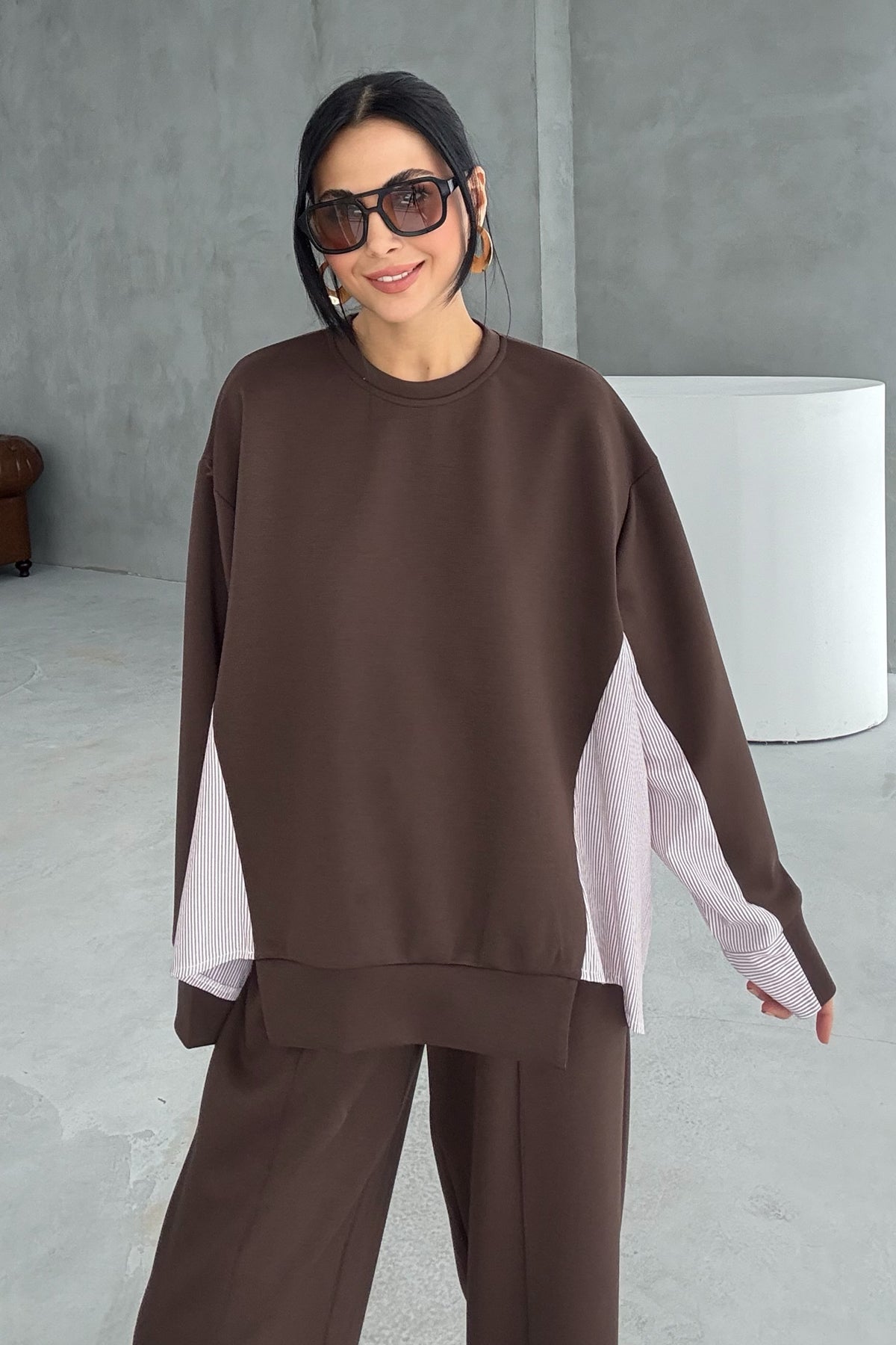 Kahve Garnili Şalvarlı Modal Takım SY-3385-Kahve