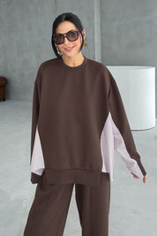 Kahve Garnili Şalvarlı Modal Takım SY-3385-Kahve