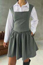 Volaren Gri Balon Elbise SY-2915-Gri