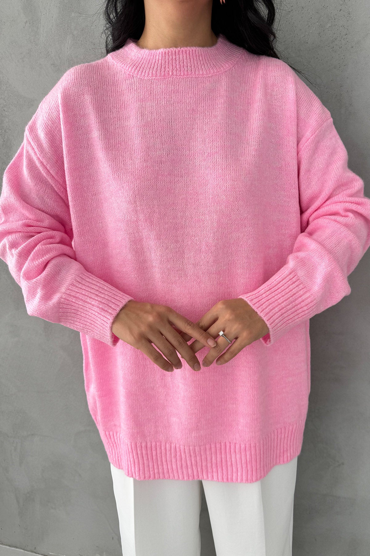 Pembe Bisiklet Yaka Lastikli Pinterest Triko Kazak SY-3368-Pembe