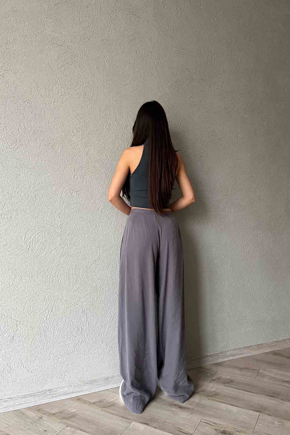 Antrasit Pile Detaylı Organic Palazzo Pantolon SY-2011-Antrasit