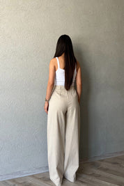 Bej Ham Keten Bol Paça Palazzo Pantolon SY-2238-Bej