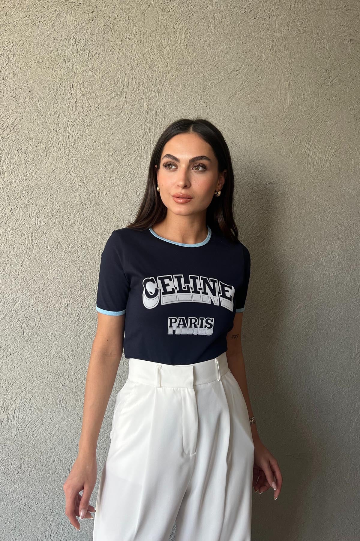 Lacivert Celine Muadili Basic T-shirt SY-1804-Lacivert – Seda