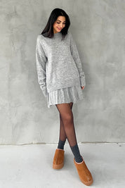 Gri Triko Mini Etek Kazak Takım SY-2749-Gri