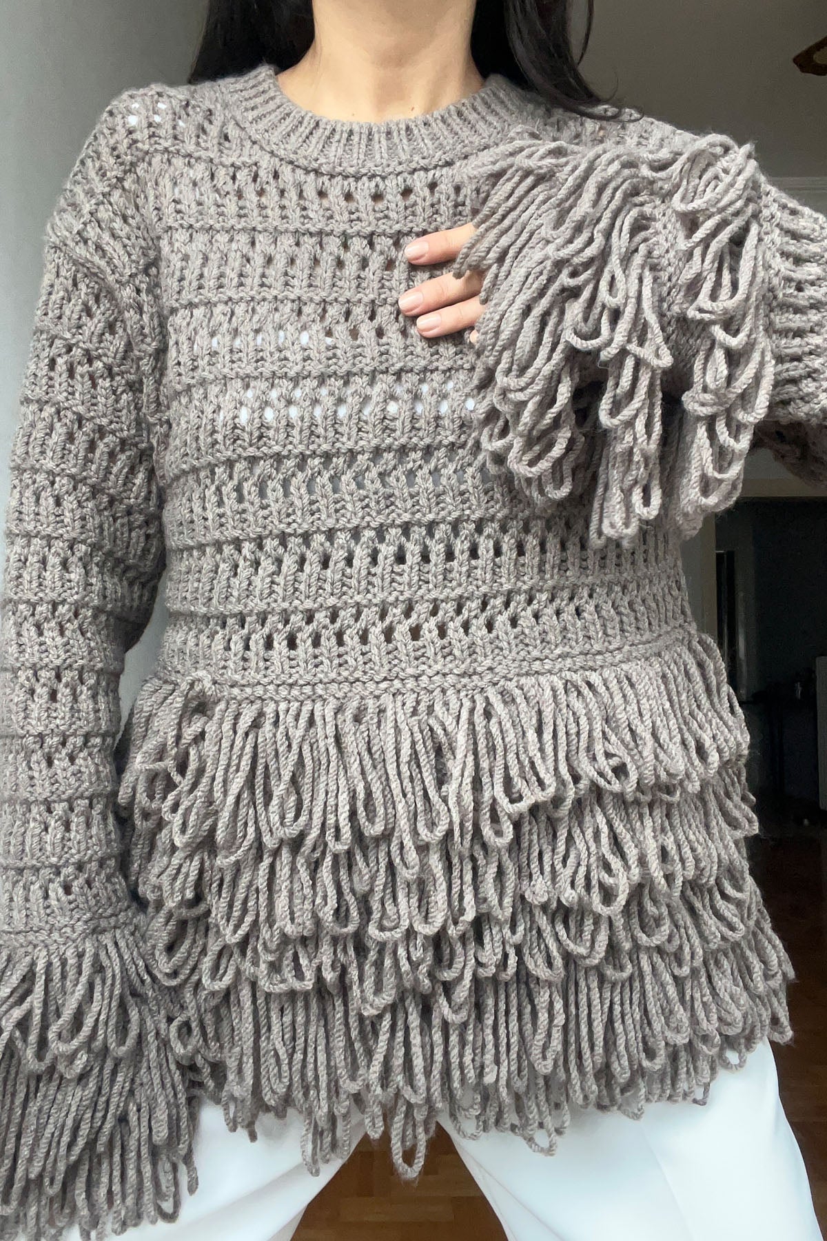 Vizon Örme Triko Püsküllü Kazak SY-2748-Vizon