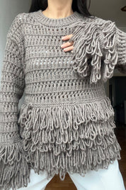 Vizon Örme Triko Püsküllü Kazak SY-2748-Vizon