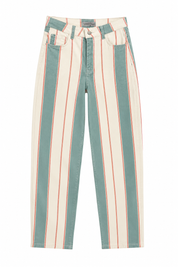 Mint Ekru Çizgili Tapered Jean Pantolon SY-3828-Ekru