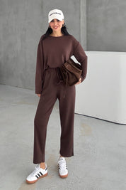 Kahve Uzun Kollu Beli Lastikli Modal Takım SY-3383-Kahve