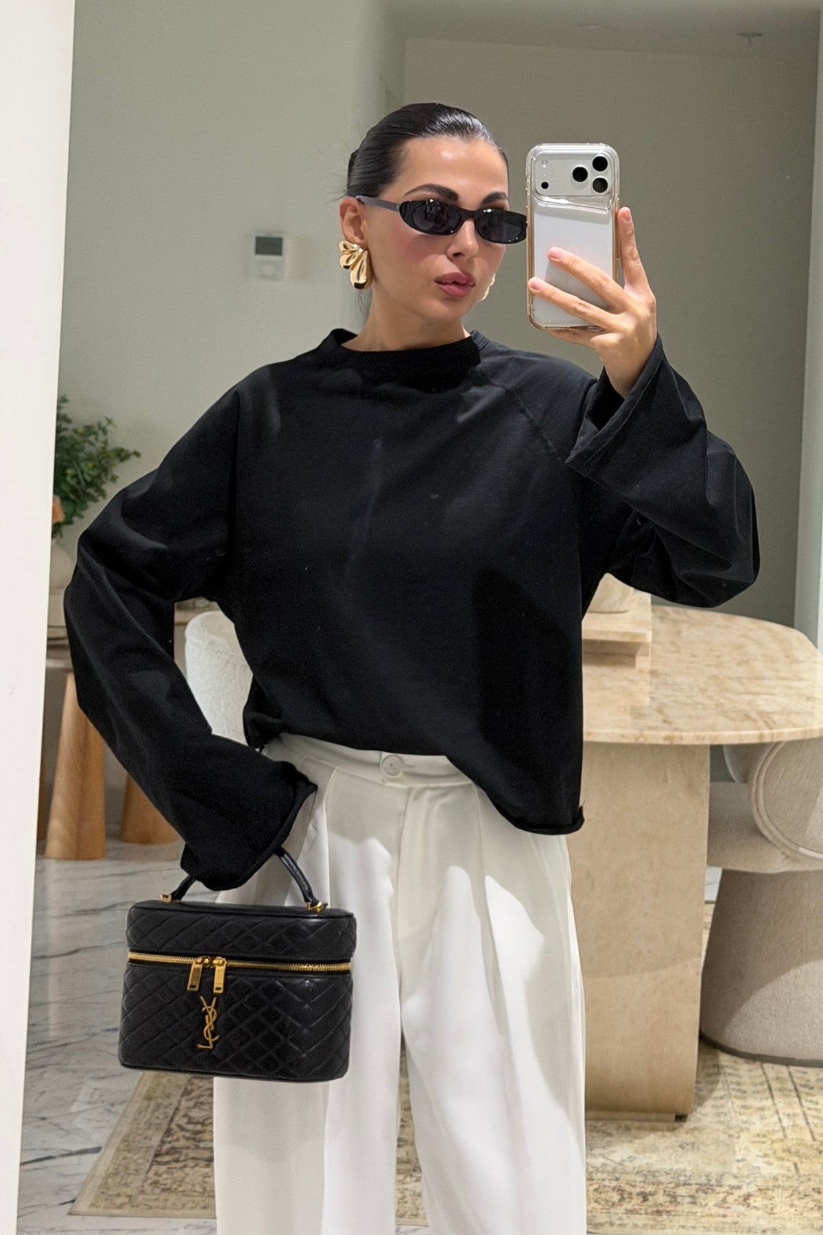 Siyah Oversize İspanyol Kol Basic T-Shirt SY-3846-Siyah