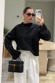 Siyah Oversize İspanyol Kol Basic T-Shirt SY-3846-Siyah