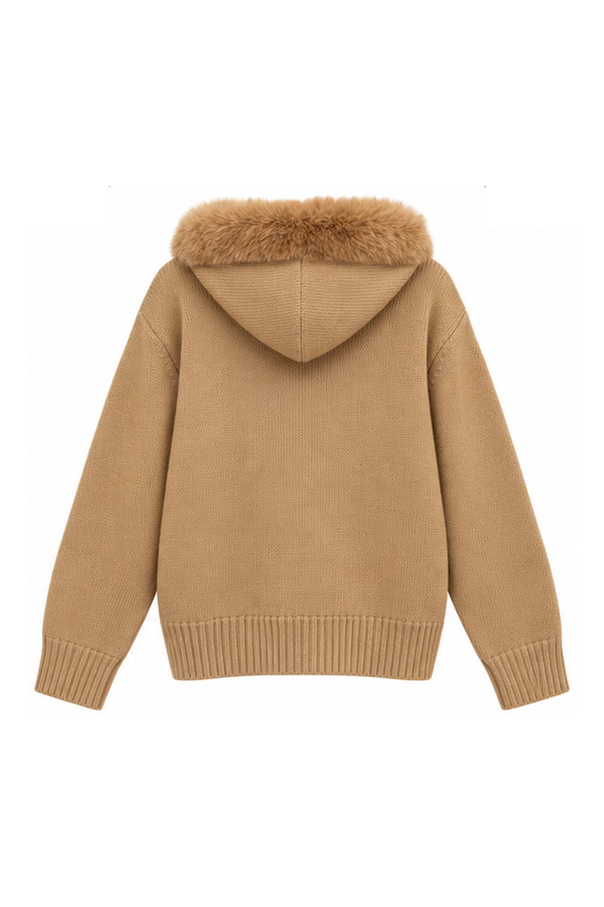 Peluş Detaylı Camel Kapüşonlu Hırka SY-3908-Camel