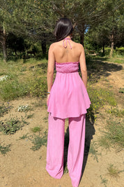 Pembe Volan Detaylı Bluz ve Pantolon Takım SY-3190-Pembe