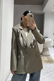 Haki Şal Detaylı Blazer Ceket SY-3549-Haki