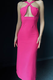 Fuşya Çapraz Askılı Elbise SY-0303-Fuşya