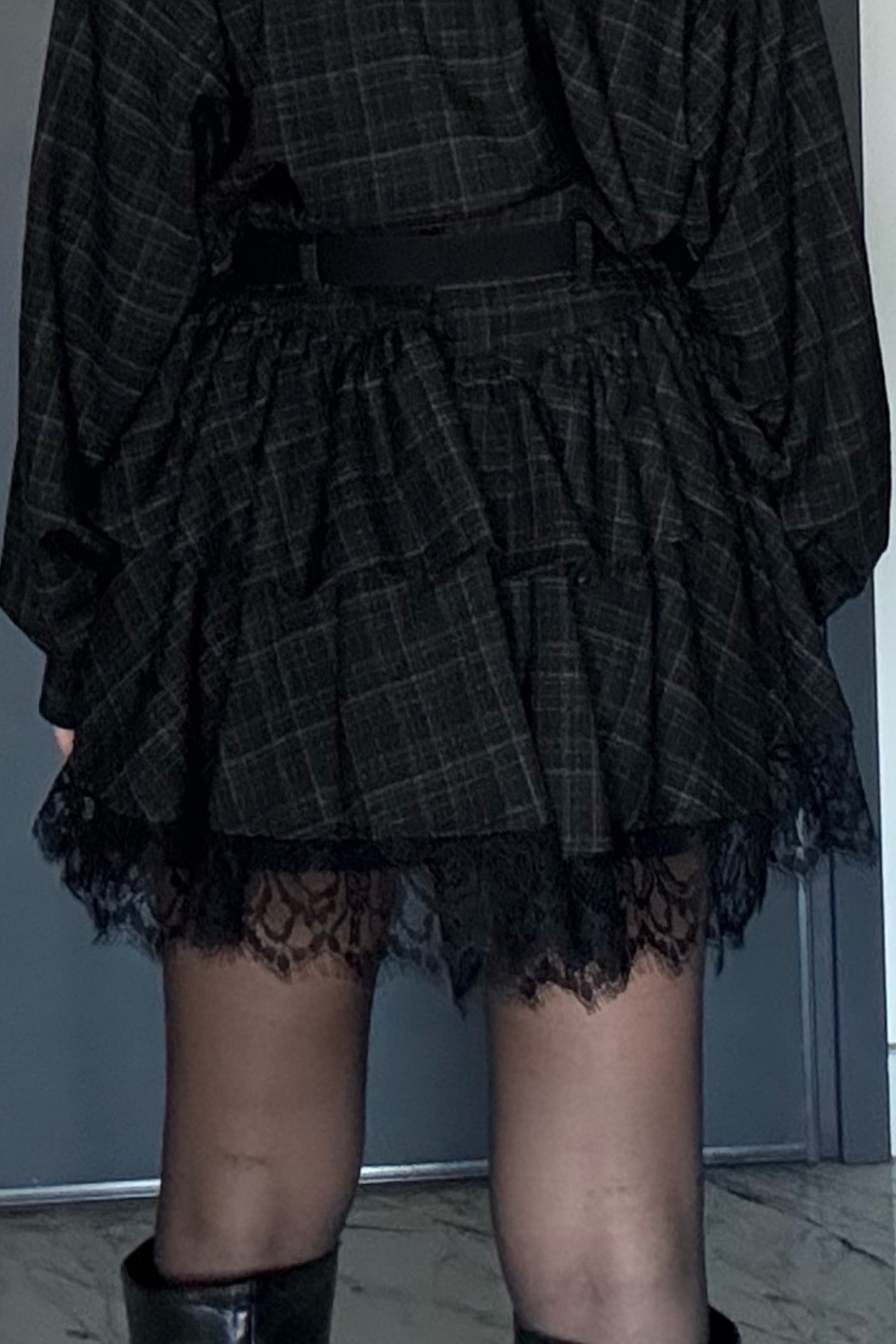 Dantel Detaylı Kat Kat Kemerli Rihanna Etek SY-3492-Siyah