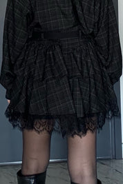 Dantel Detaylı Kat Kat Kemerli Rihanna Etek SY-3492-Siyah