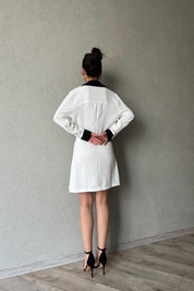 Ekru Garnili Düğme Detaylı Gömlek Elbise SY-1971-Ekru