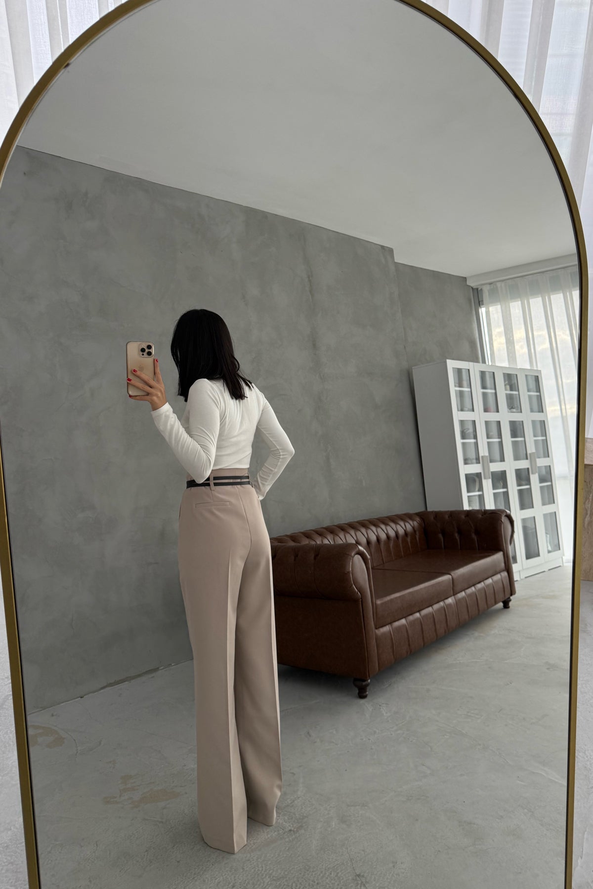 Bej Çift Kemerli Premium Palazzo Pantolon SY-3471-Bej