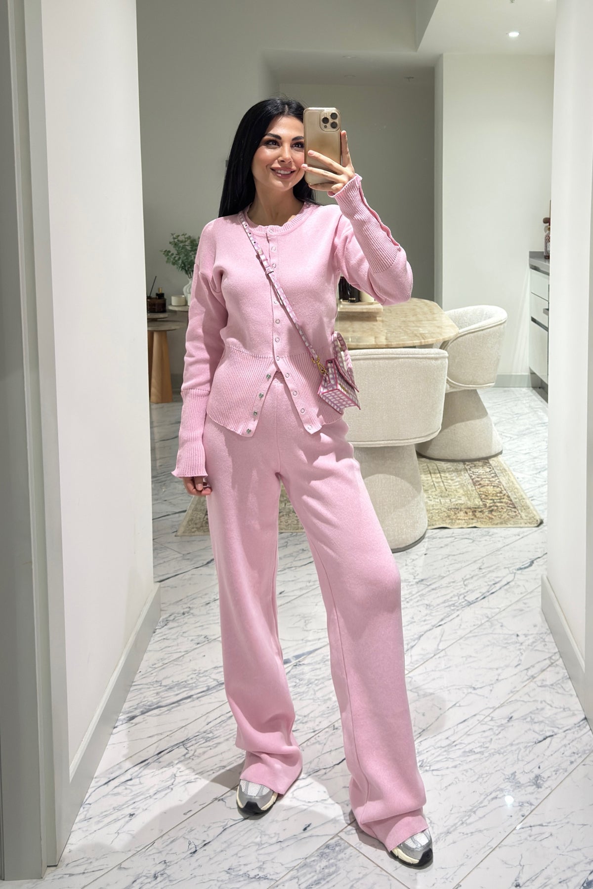 Pembe Çıtçıt Detaylı Triko Takım SY-3575-Pembe