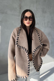 Bej Tasarım Kaşe Ceket Kaban SY-2720-Bej