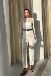 Beyaz Transparan İspanyol kol Tunik Body SY-3089-Beyaz