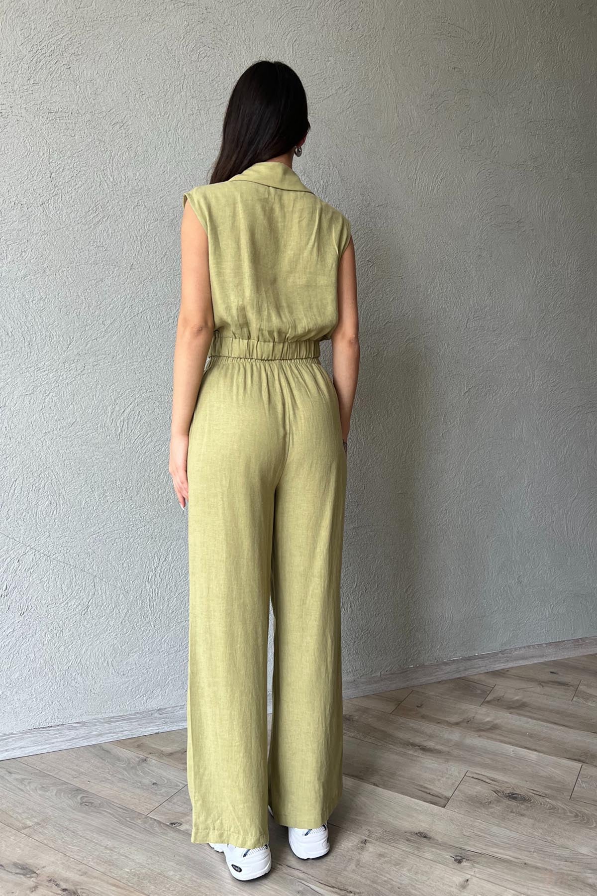 Haki Sıfır Kol Cep Detaylı Crop Pantolon Takım SY-1788-Haki