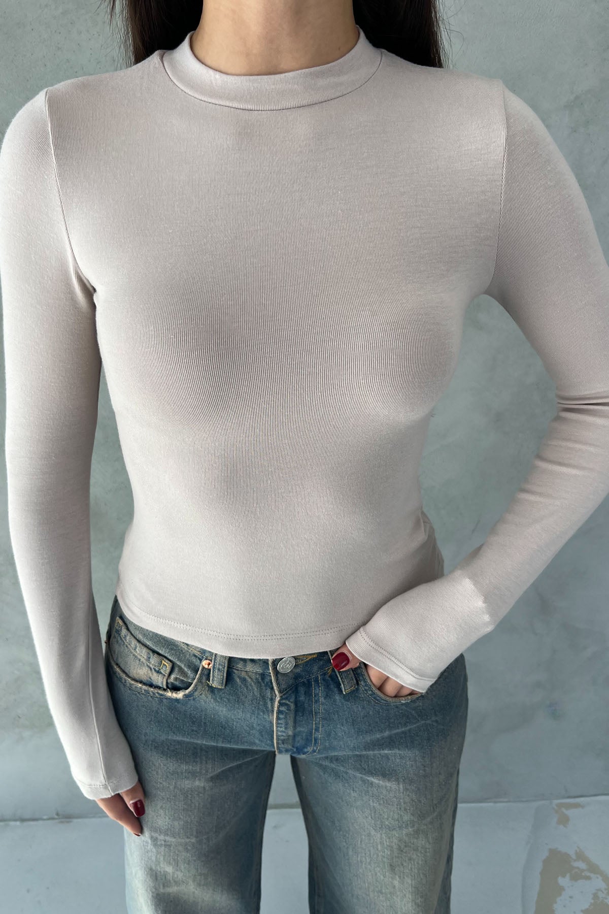 Bej Basic Uzun Kollu Body SY-2655-Bej