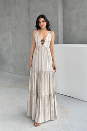 Kahve Boncuk Detaylı Elbise SY-3211-Kahve