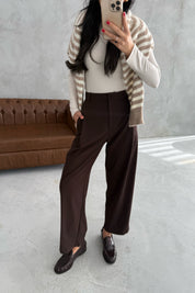 Kahve Pile Detaylı Bol Paça Pantolon SY-3447-Kahve