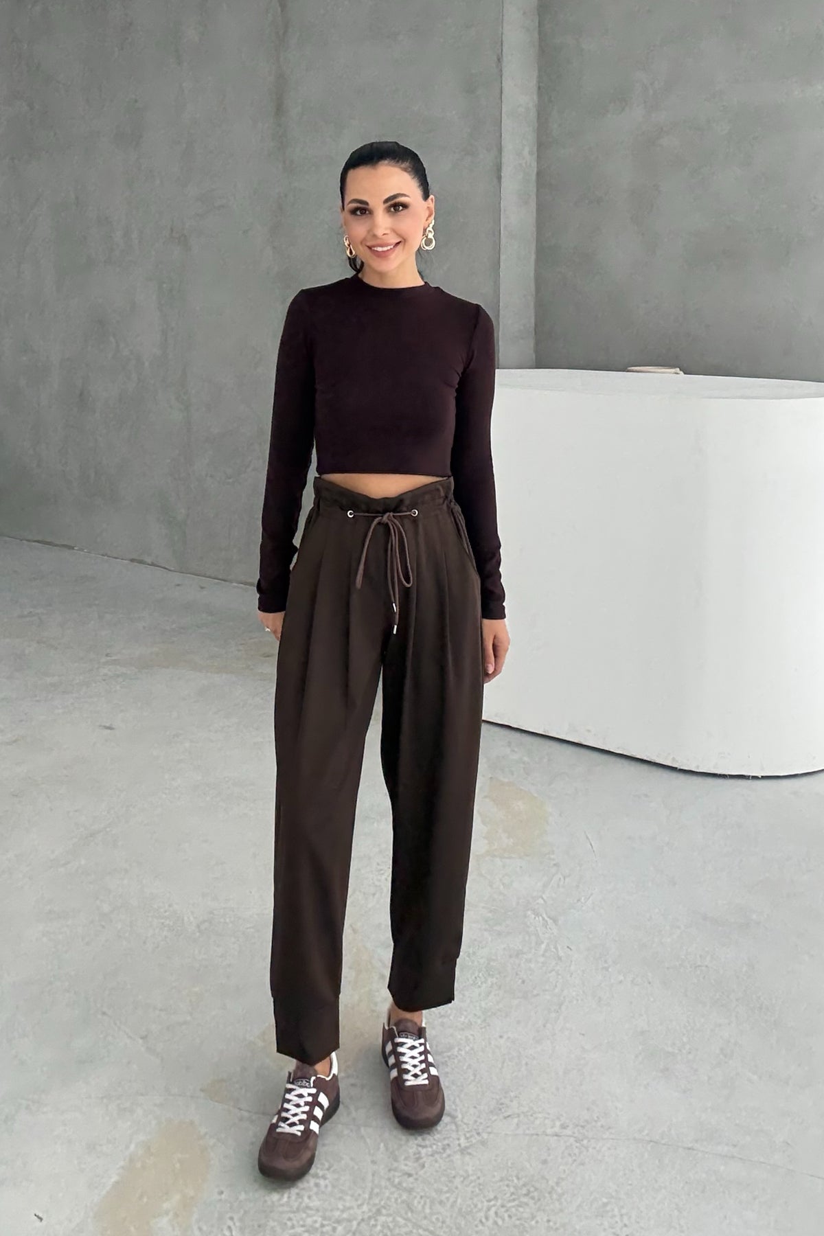 Kahverengi Beli Bağcıklı Pantolon SY-2951-Kahverengi