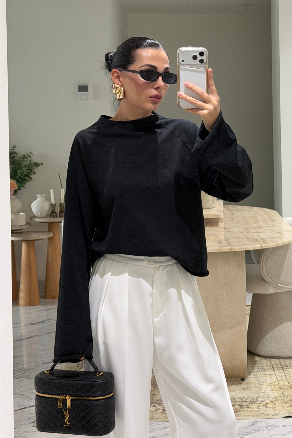Siyah Oversize İspanyol Kol Basic T-Shirt SY-3846-Siyah