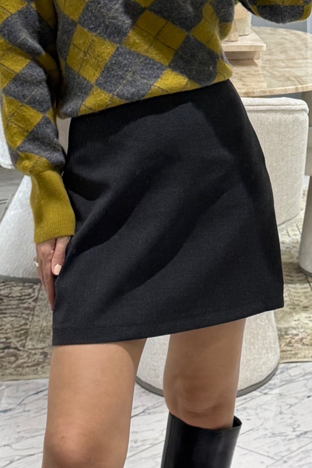 Antrasit Arkadan Fermuarlı Klasik Mini Etek SY-3398-Antrasit