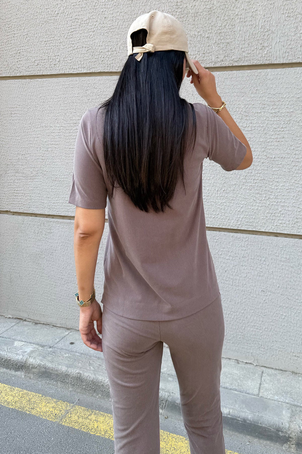 Kahve Modal T-Shirt İspanyol Paça Tayt Takım SY-3314-Kahve