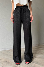 Siyah Leopar Desenli Jakarlı Bol Paça Pantolon SY-1686-Siyah