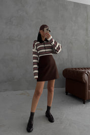 Kahve Kısa Kaşe Etek SY-3480-Kahverengi