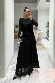 Siyah Güpürli Maxi Tasarım Elbise SY-3503-Siyah