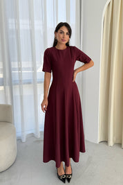 Bordo Parçalı Maxi Elbise SY-3066-Bordo