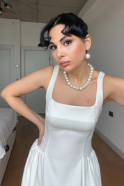 Beyaz Askılı Kare Yaka Paris Elbise SY-2980-Beyaz