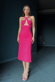 Fuşya Çapraz Askılı Elbise SY-0303-Fuşya