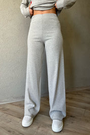 Gri Asimetrik Fitilli Bluz ve Pantolon Triko Takım SY-1299-Gri