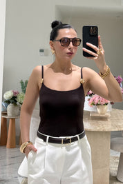 Kahve Gold Aksesuar Detaylı Bodysuit SY-3681-Kahve