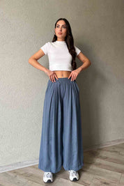 İndigo Beli Lastikli Free Modal Pantolon SY-2012-İndigo